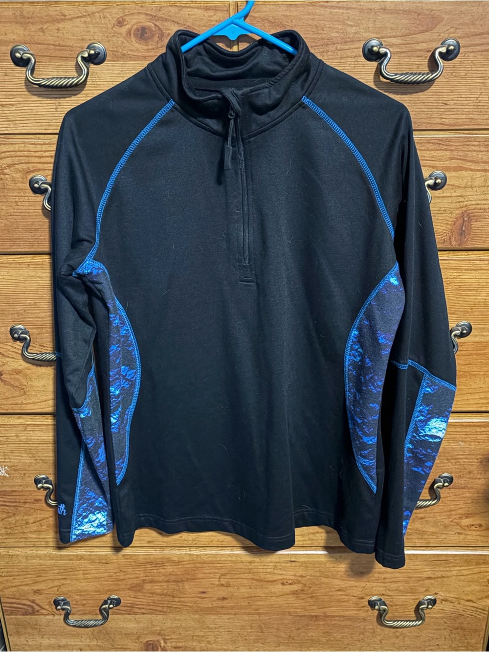Women's Black Half-Zip Pullover with Blue Contrast Panels